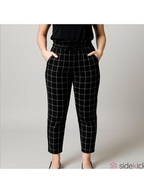 Charlotte Russe Black White Windowpane Belted Pants 1X NWT